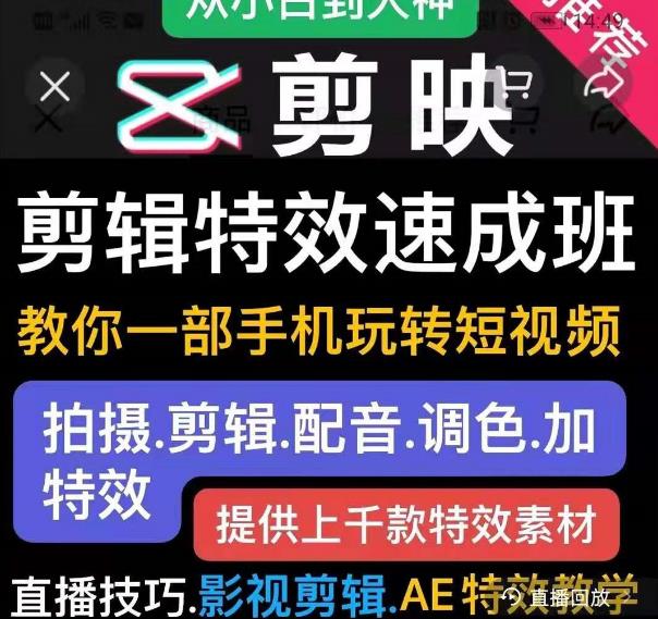 剪映剪辑特效速成班：教你一部手机玩转短视频，提供上千款特效素材-创业项目致富网、狼哥项目资源库