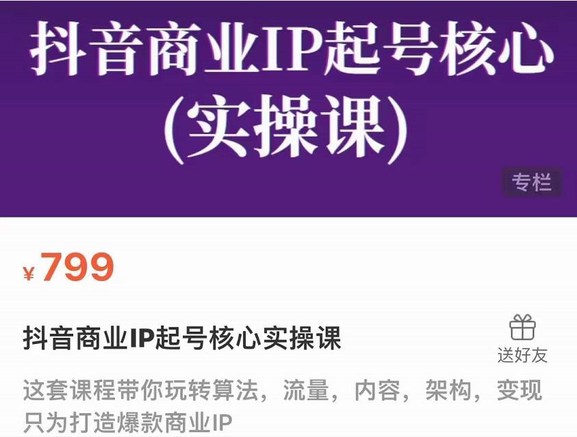 抖音商业IP起号核心实操课，带你玩转算法，流量，内容，架构，变现-狼哥资源库