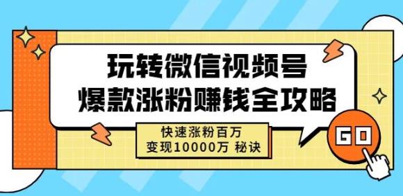 玩转微信视频号爆款涨粉赚钱全攻略，快速涨粉百万变现万元秘诀-创业项目致富网、狼哥项目资源库