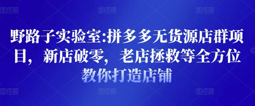 野路子实验室:拼多多无货源店群项目，新店破零，老店拯救等全方位教你打造店铺-狼哥资源库