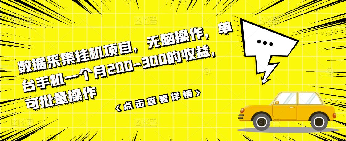 数据采集挂机项目，无脑操作，单台手机一个月200-300的收益，可批量操作-创业项目致富网、狼哥项目资源库