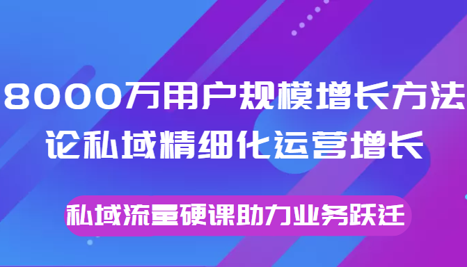 8000万用户规模增长方法论私域精细化运营增长，私域流量硬课助力业务跃迁-创业项目致富网、狼哥项目资源库