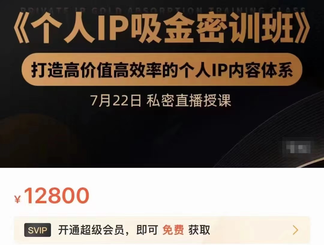 个人IP吸金密训班，打造高价值高效率的个人IP内容体系（价值12800元）-创业项目致富网、狼哥项目资源库