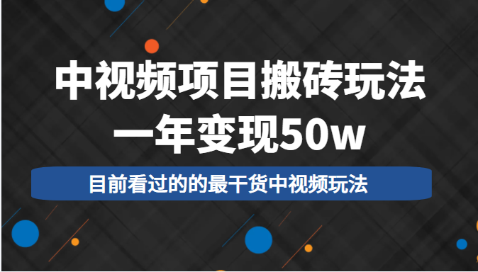 中视频项目搬砖玩法，一年变现50w，目前看过的的最干货中视频玩法-狼哥资源库