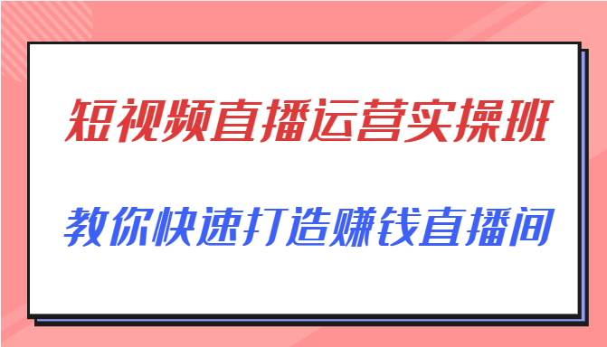 短视频直播运营实操班，直播带货精细化运营实操，教你快速打造赚钱直播间-狼哥资源库