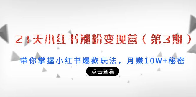 21天小红书涨粉变现营（第3期）：带你掌握小红书爆款玩法，月赚10W+秘密-创业项目致富网、狼哥项目资源库