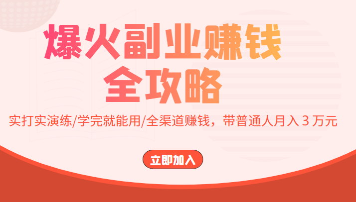 爆火副业赚钱全攻略：实打实演练/学完就能用/全渠道赚钱，带普通人月入３万元-狼哥资源库