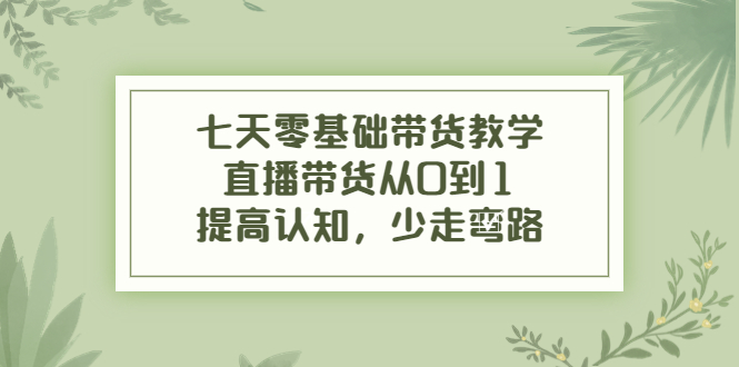 七天零基础带货教学，直播带货从0到1，提高认知，少走弯路-创业项目致富网、狼哥项目资源库