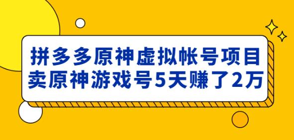 外面卖2980的拼多多原神虚拟帐号项目：卖原神游戏号5天赚了2万-狼哥资源库