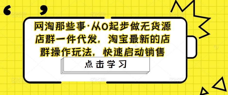 网淘那些事·从0起步做无货源店群一件代发，淘宝最新的店群操作玩法，快速启动销售-狼哥资源库