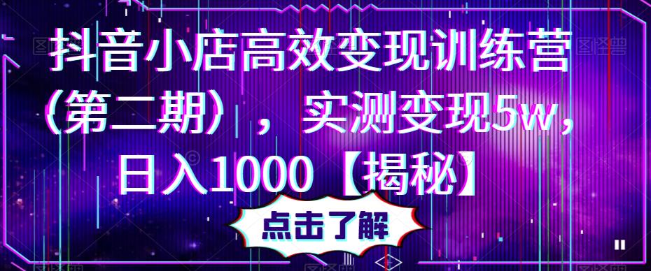 抖音小店高效变现训练营（第二期），实测变现5w，日入1000【揭秘】-狼哥资源库