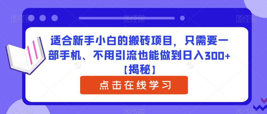 适合新手小白的搬砖项目，只需要一部手机、不用引流也能做到日入300+【揭秘】-狼哥资源库