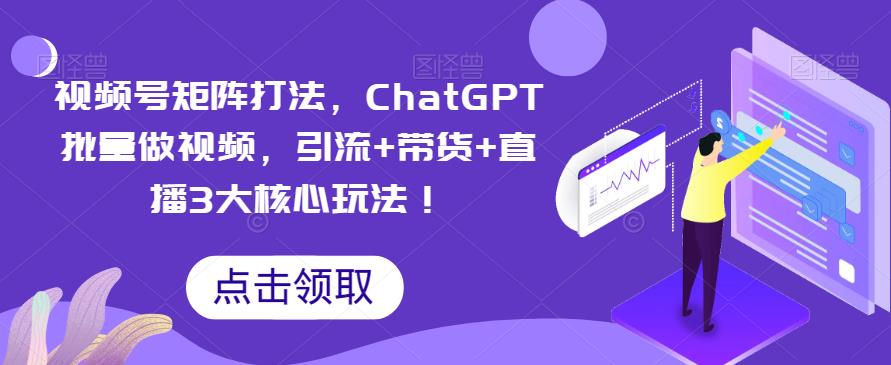 视频号矩阵打法，ChatGPT批量做视频，引流+带货+直播3大核心玩法！-创业项目致富网、狼哥项目资源库