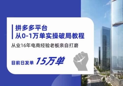 拼多多从0-1万单实操破局教程，从业16年电商经验打磨，目前日发单15万单-狼哥资源库