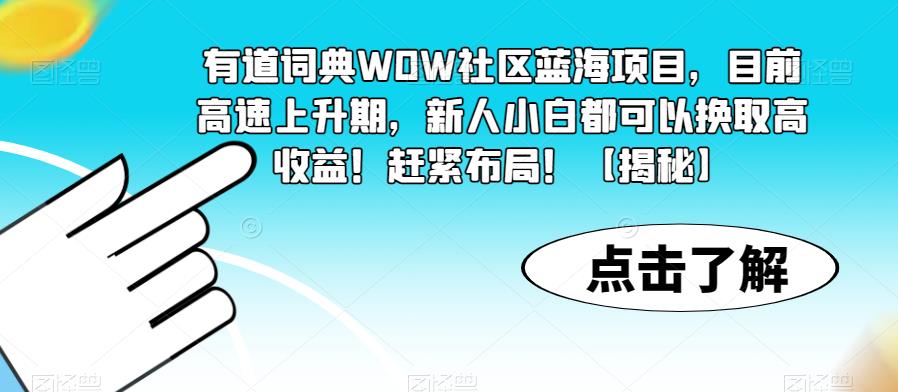 有道词典WOW社区蓝海项目，目前高速上升期，新人小白都可以换取高收益！赶紧布局！【揭秘】-狼哥资源库