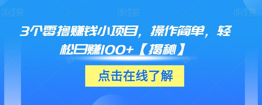 3个零撸赚钱小项目，操作简单，轻松日赚100+【揭秘】-狼哥资源库