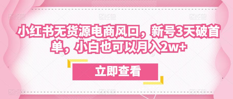 众狼电商余文小红书无货源电商风口，新号3天破首单，小白也可以月入2w+-创业项目致富网、狼哥项目资源库