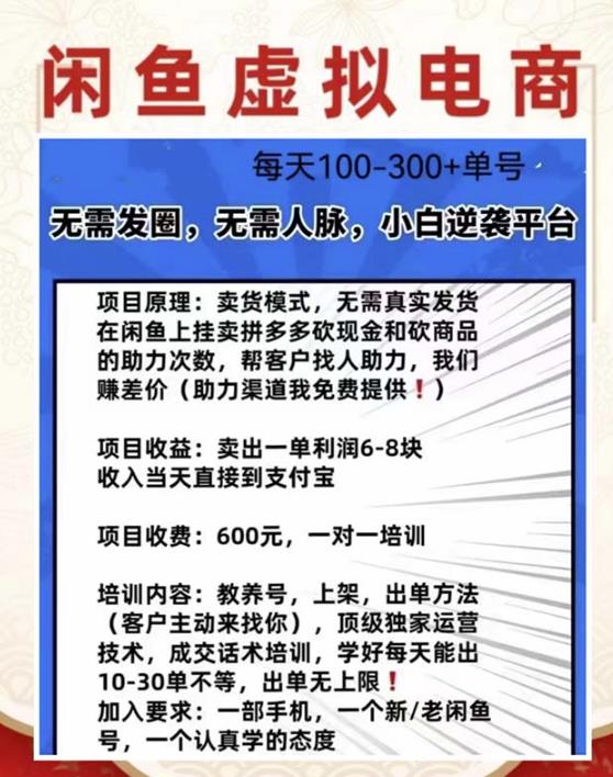 外边收费600多的闲鱼新玩法虚似电商之拼多多助力项目，单号100-300元-狼哥资源库