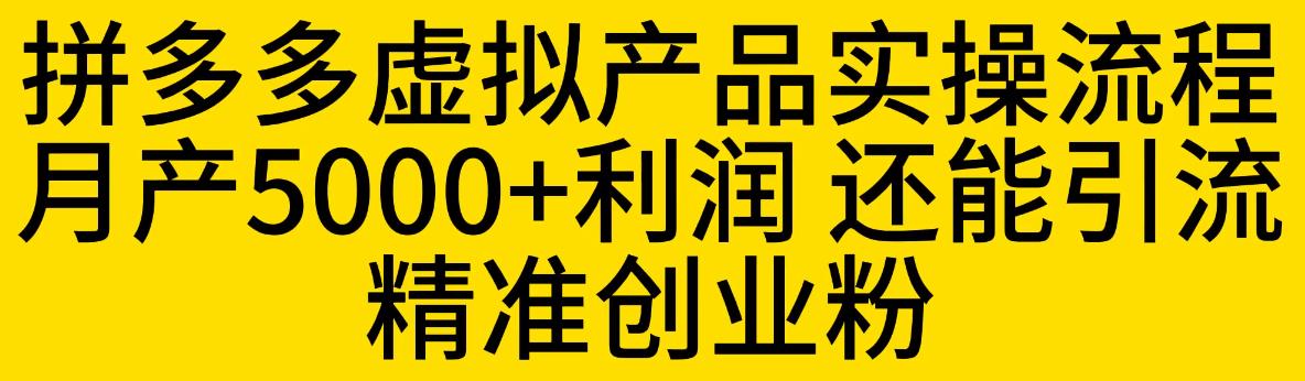 拼多多虚拟产品实操流程，月产5000+利润，还能引流精准创业粉【揭秘】-狼哥资源库