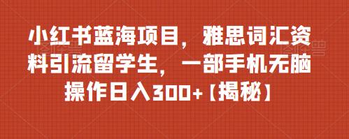 小红书蓝海项目，雅思词汇资料引流留学生，一部手机无脑操作日入300+【揭秘】-创业项目致富网、狼哥项目资源库