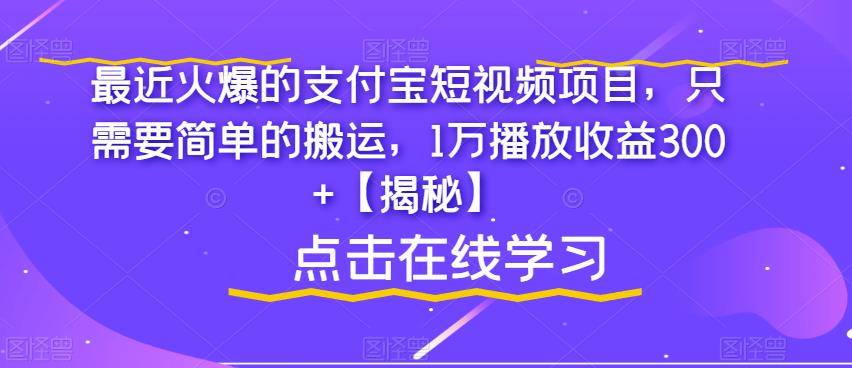 最近火爆的支付宝短视频项目，只需要简单的搬运，1万播放收益300+【揭秘】-狼哥资源库