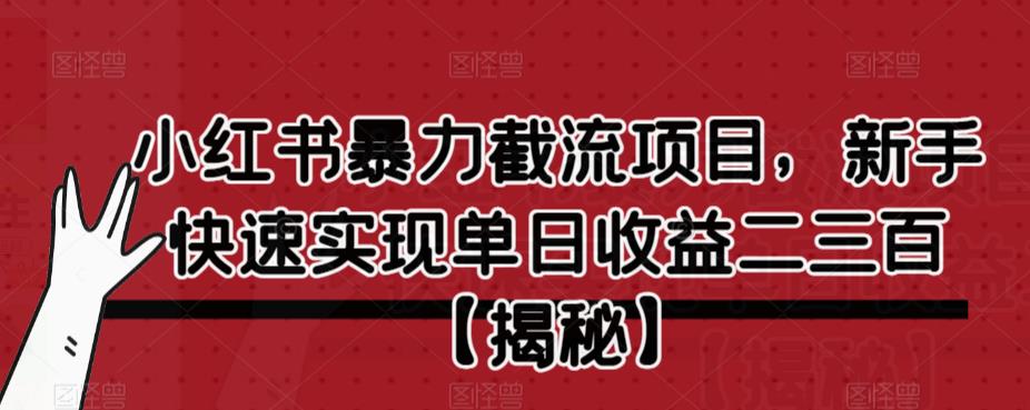 小红书暴力截流项目，新手快速实现单日收益二三百【仅揭秘】-狼哥资源库