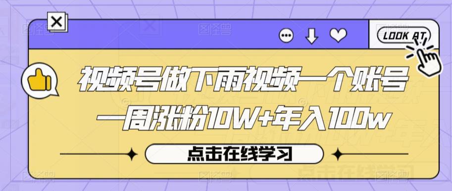 视频号做下雨视频一个账号一周涨粉10W+年入100w【揭秘】-狼哥资源库