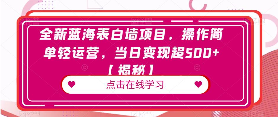 全新蓝海表白墙项目，操作简单轻运营，当日变现超500+【揭秘】-狼哥资源库