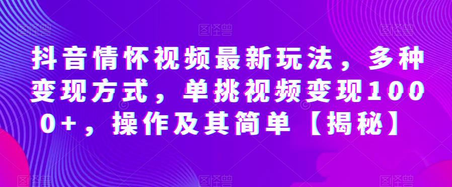 抖音情怀视频最新玩法，多种变现方式，单挑视频变现1000+，操作及其简单【揭秘】-狼哥资源库