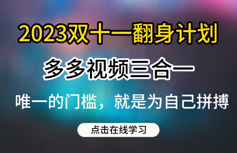 2023双十一翻身计划，多多视频带货三合一玩法教程【揭秘】-狼哥资源库