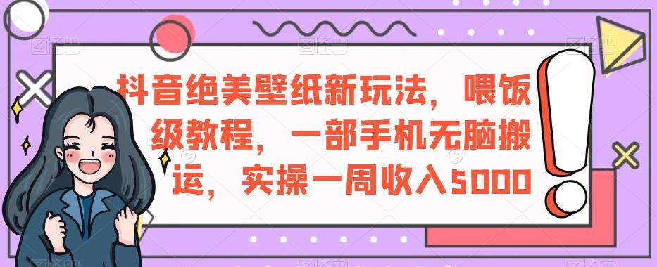 抖音绝美壁纸新玩法，喂饭级教程，一部手机无脑搬运，实操一周收入5000【揭秘】-狼哥资源库