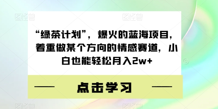 “绿茶计划”，爆火的蓝海项目，着重做某个方向的情感赛道，小白也能轻松月入2w+【揭秘】-狼哥资源库