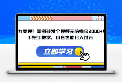 暴利变现！靠搬砖发个视频无脑撸金2000+！手把手教学，小白也能月入过万【揭秘】-狼哥资源库