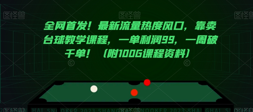 全网首发！最新流量热度风口，靠卖台球教学课程，一单利润99，一周破千单！（附100G课程资料）-狼哥资源库