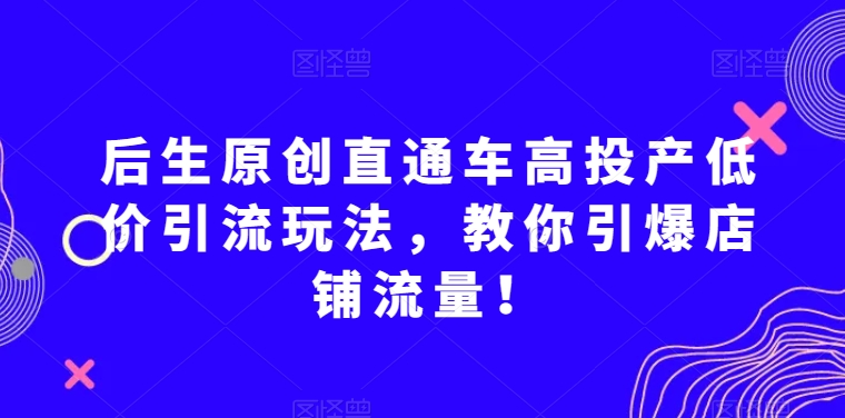 后生原创直通车高投产低价引流玩法，教你引爆店铺流量！-狼哥资源库