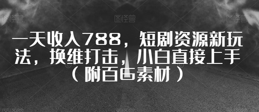 一天收入788，短剧资源新玩法，换维打击，小白直接上手（附百G素材）【揭秘】-狼哥资源库