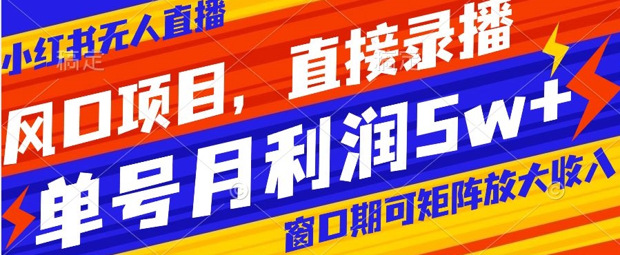 风口项目，小红书无人直播带货，直接录播，可矩阵，月入5w+【揭秘】-狼哥资源库