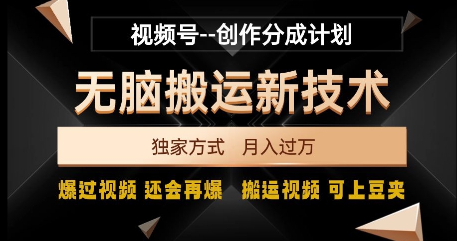 视频号无脑搬运新技术，破原创壕流量，独家方式，爆过视频，还会再爆【揭秘】-狼哥资源库