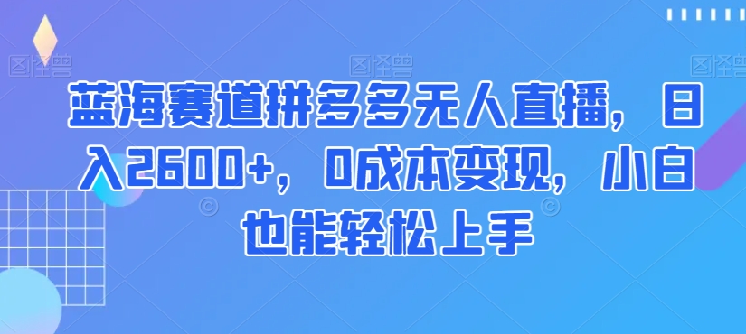 蓝海赛道拼多多无人直播，日入2600+，0成本变现，小白也能轻松上手【揭秘】-狼哥资源库