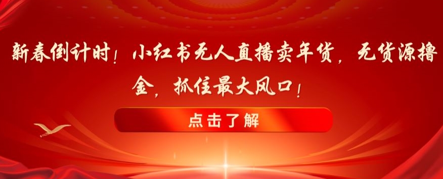 新春倒计时！小红书无人直播卖年货，无货源撸金，抓住最大风口【揭秘】-创业项目致富网、狼哥项目资源库