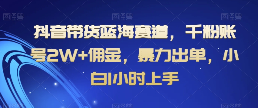 抖音带货蓝海赛道，千粉账号2W+佣金，暴力出单，小白1小时上手【揭秘】-狼哥资源库