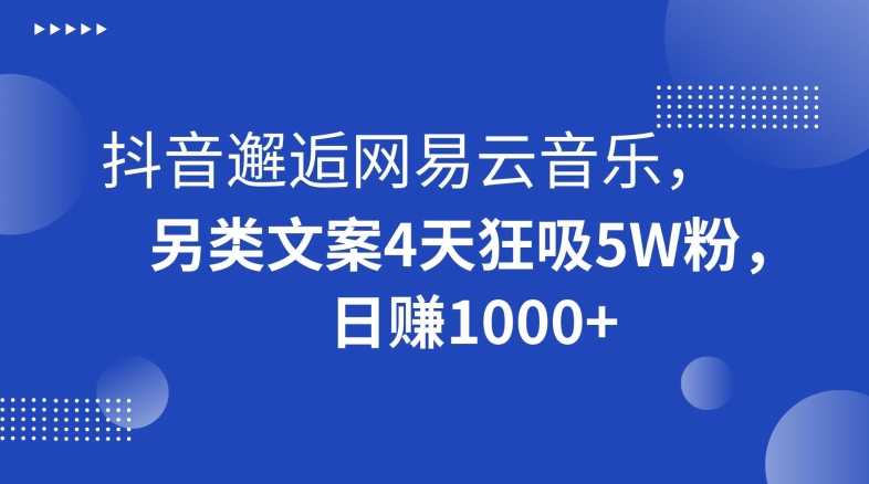 抖音邂逅网易云音乐，另类文案4天狂吸5W粉，日赚1000+【揭秘】-狼哥资源库