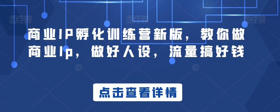 商业IP孵化训练营新版，教你做商业Ip，做好人设，流量搞好钱-狼哥资源库