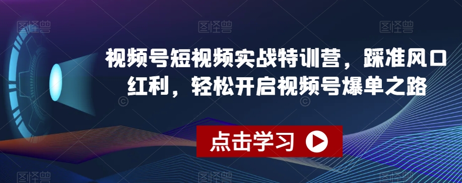 视频号短视频实战特训营，踩准风口红利，轻松开启视频号爆单之路-狼哥资源库