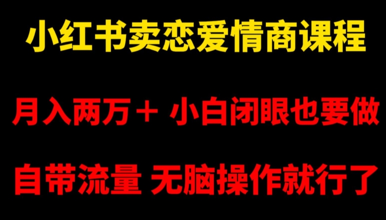 小红书卖恋爱情商课程，月入两万＋，小白闭眼也要做，自带流量，无脑操作就行了【揭秘】-创业项目致富网、狼哥项目资源库