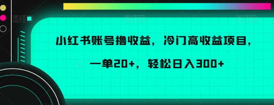 小红书账号撸收益，冷门高收益项目，一单20+，轻松日入300+【揭秘】-狼哥资源库