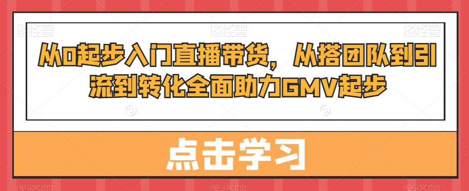 从0起步入门直播带货，​从搭团队到引流到转化全面助力GMV起步-狼哥资源库