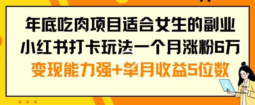 年底吃肉项目适合女生的副业小红书打卡玩法一个月涨粉6万+变现能力强+单月收益5位数【揭秘】-狼哥资源库