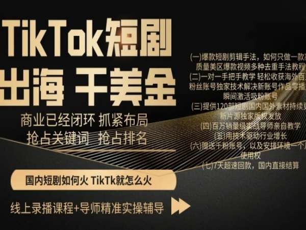 TikTok短剧出海干美金，商业已经闭环抓紧布局，抢占关键词抢占排名-狼哥资源库