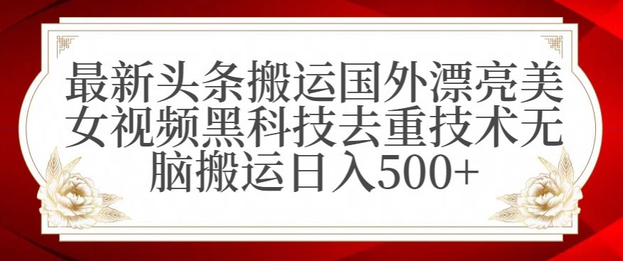 最新头条搬运国外漂亮美女视频黑科技去重技术无脑搬运日入500+【揭秘】-狼哥资源库